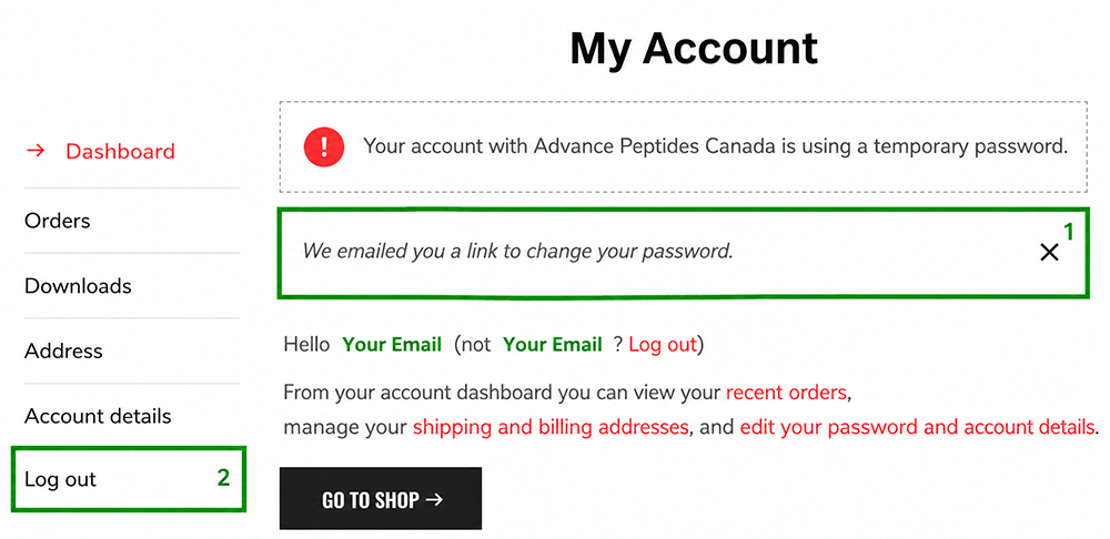 My Account dashboard after registration